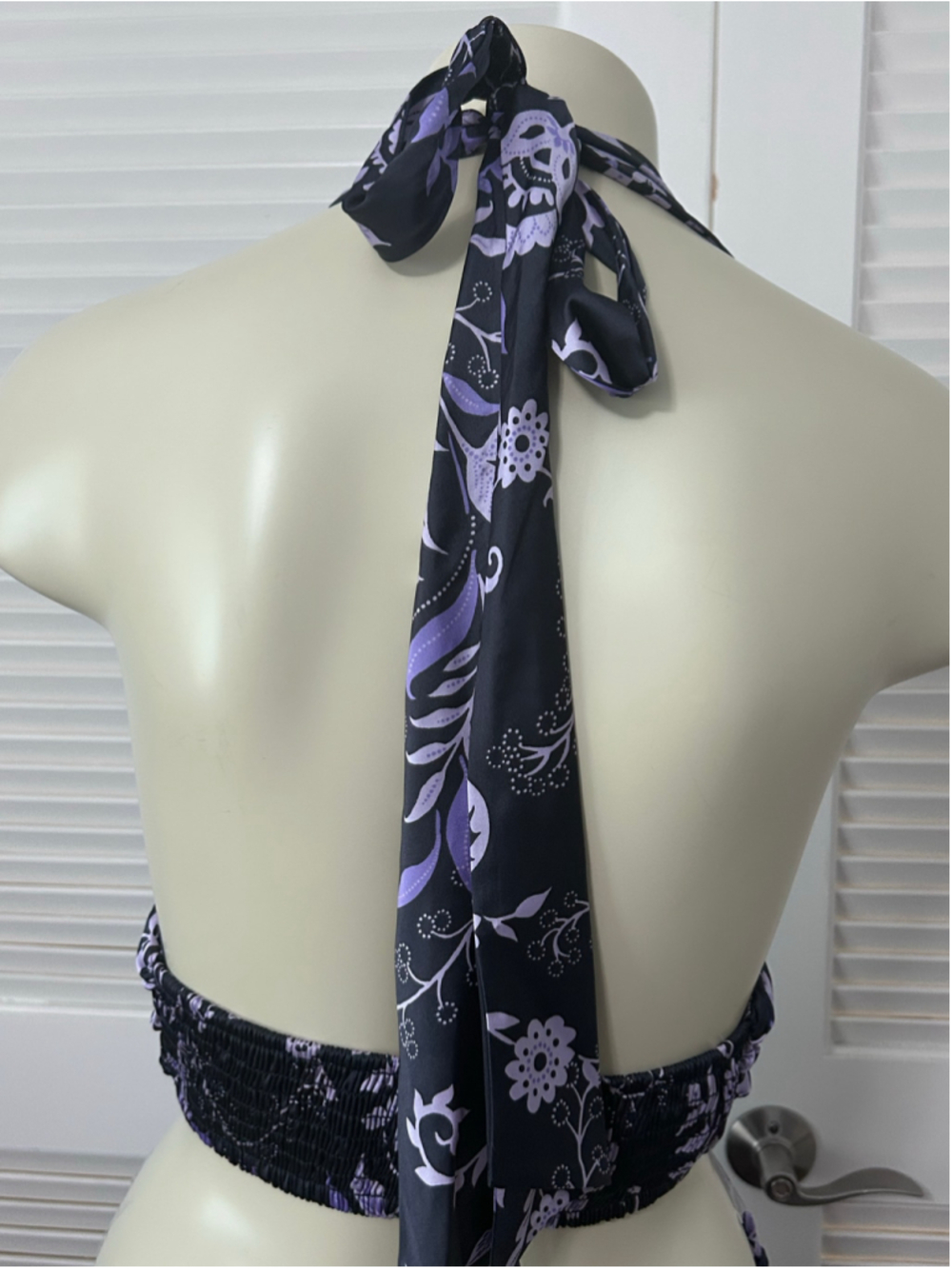 MISA Los Angeles Layla Indigo Vines Floral Halter Wide Leg Jumpsuit S - Picture 5 of 12